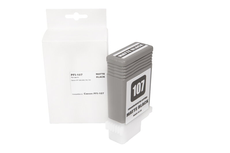 Renovovaná atramentová náplň 6704B001, PFI107MBK, 130ml listov pre tlačiarne Canon (BULK), matte, matt black
