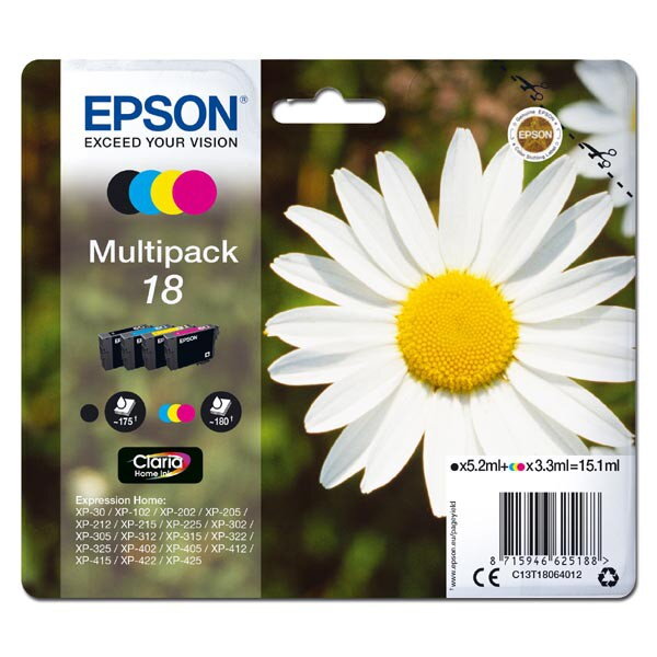Epson originál ink C13T18064012, T180640, CMYK, 3x3,3/5,2ml, Epson Expression Home XP-102, XP-402, XP-405, XP-302 Epson originál ink C13T18064012, T180640, CMYK, 3x3,3/5,2ml, Epson Expression Home XP-102, XP-402, XP-405, XP-302