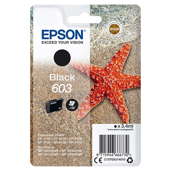 Epson originál ink C13T03U14010, 603, black, 3.4ml, Epson Expression Home XP-2100, 2105, 3100, 3105 WF-2310, čierna