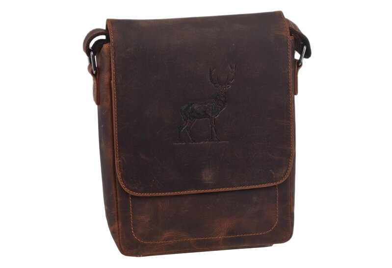 Pánske kožené crossbody tmavohnedý hunter embos jeleň celý 250909