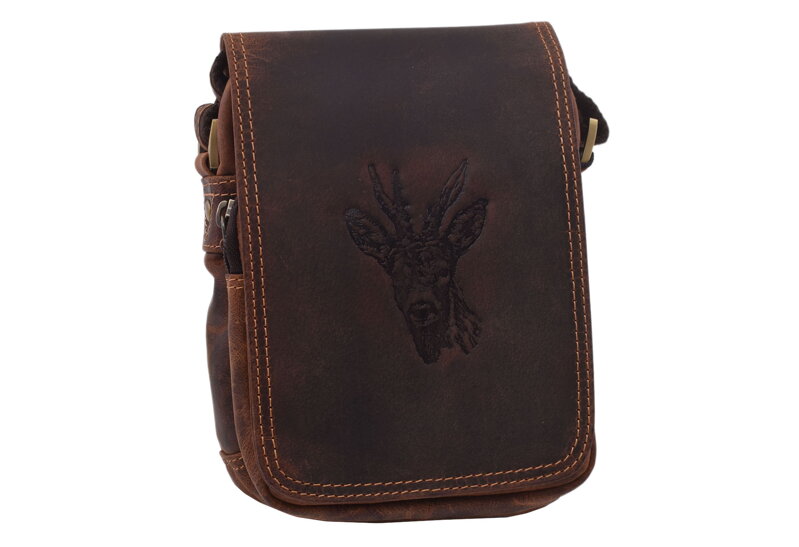 Pánske kožené crossbody tmavohnedý hunter embos srnec hlava II 250591